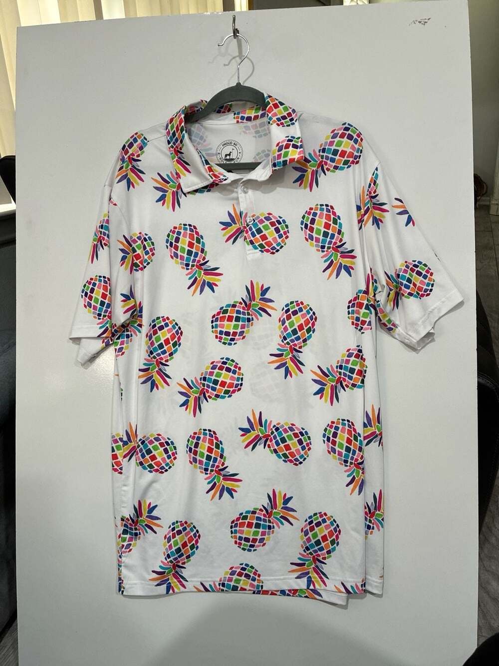 Proud 90 Pineapple Party White Moisture Wicking Performance Golf Polo Shirt